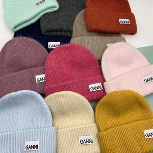 2023 Knitted Men Womens GANNI Winter Warm Thick Cap Cuffed Knit Stretch Beanie-
