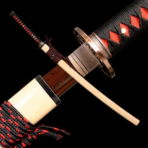 Damascus Folded Steel Red Blade Japanese Samurai Real Sword Katana Razor Sharp - Picture 1 of 14