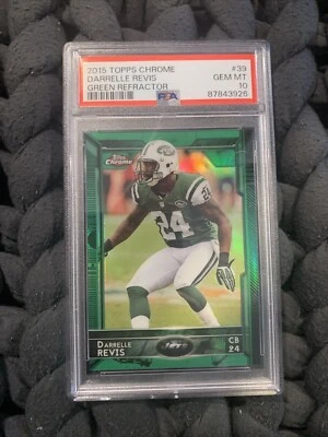 Darrelle Revis Green Refractor & Jersey 2015 Topps Chrome #39 PSA 10 Pop 3 Jets - Image 1 of 4