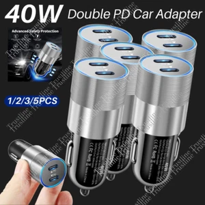 Dual USB PD Type-C Car Charger 40W Fast Adapter For iPhone 14 13 12 11 Pro Max 8 - Picture 1 of 16