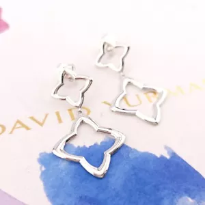 Pendientes colgantes David Yurman de plata de ley con doble gota de cuatro hojas - Imagen 1 de 7