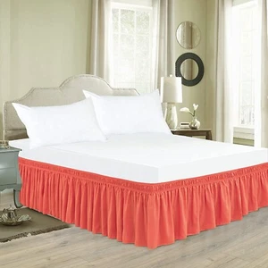 Coral  King Size 80x78''Around Bed Skirts Elastic Ruffles Fit Silky Solid - Picture 1 of 9