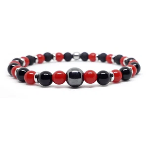 Bracciale Milan Rosso Nero Ematite con Perle braccialetto Elastico Uomo e Donna - Foto 1 di 4