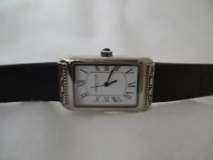 Coldwater Creek Western Style Watch, Silvertone Case, Black Leather Buckle Band - Picture 1 of 12