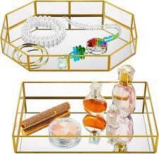 2 Pcs Mirror Glass Tray Metal Gold Perfume Organizer Jewelry Decorative Gifts