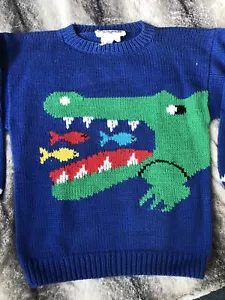 Mollygoggles Boutique Alligator Crocodile Reptile Sweater Boys 8 Blue Green Knit - Picture 1 of 4