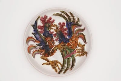 1960s Low Relief Plate depicting Two Roosters Fighting Portuguese Studio Pottery - Image 1 of 4