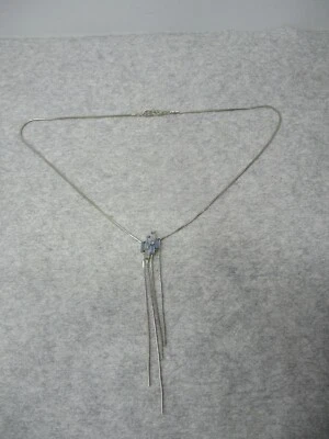 Avon SO Blue Rhinestones Silver Tone Fringe Necklace 19 1/2" Long 4" Drop Fringe - Image 1 of 4