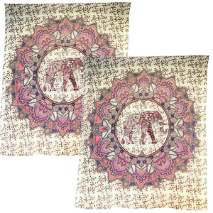 2x Tagesdecke Elefant im Lotuskreis pink 235x200cm Überwurf indische Decke - Picture 1 of 1