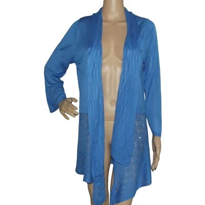 Moda Bug Cárdigan Suéter Mujer Grande Azul Viscosa Ligero Frente Abierto Foto 1 de 4