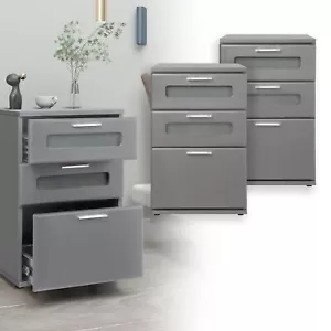 2 Stück Nachttisch Nachtschrank Beistelltisch Grau Kommode 3 Schubladen - Bild 1 von 6