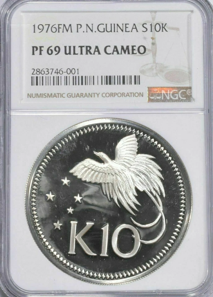 PF69 UCAM 1976 Papua New Guinea 10 Kina 41g Silver - Graded NGC rare coin  - Image 1 of 3