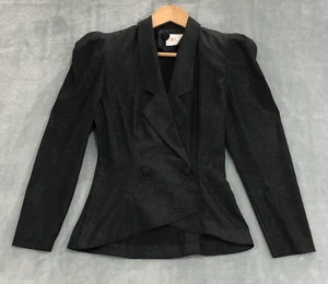Vintage Cue 80s Cropped Blazer Sz 8 Black Crepe Animal Print Australian Made EUC - Picture 1 of 22