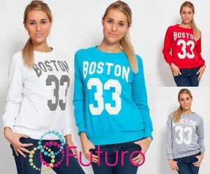 Womens BOSTON Sweatshirt Blouse Print Jumper Crew Neck Sportswear Size 8-12 8304 - Picture 1 of 6