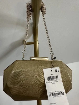 Nuevo Bolso Bandolera Rígido INC Tamme Clutch Macy’s International Concepts Nuevo con Etiquetas Dorado  Foto 1 de 3