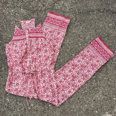 Faherty Adella Pink Floral Organic Cotton Lightweight Sleeveless Jumpsuit Medium - Image 1 of 4