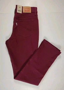 LEVI'S-NUEVO CON ETIQUETAS-Jeans de mezclilla para mujer clásicos rectos de mezcla de algodón rojo oscuro-talla 4M - Imagen 1 de 17