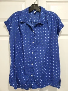 Camisa para mujer Old Navy azul blanco a lunares con cuello abotonado manga gorra grande - Imagen 1 de 8
