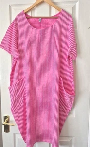 Made In Italy Beautiful Pink Cotton Dress With Pockets Plus Size 24 - Picture 1 of 3