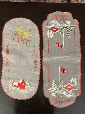 Corredores de mesa nórdicos vintage noruegos God Jul bordados a mano ropa de cama navideña Foto 1 de 4