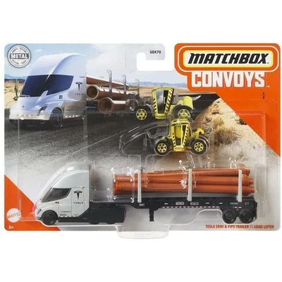 Matchbox CONVOYS TESLA SEMI & PIPE TRAILER \ LOAD LIFTER Silver MINT - Image 1 of 4