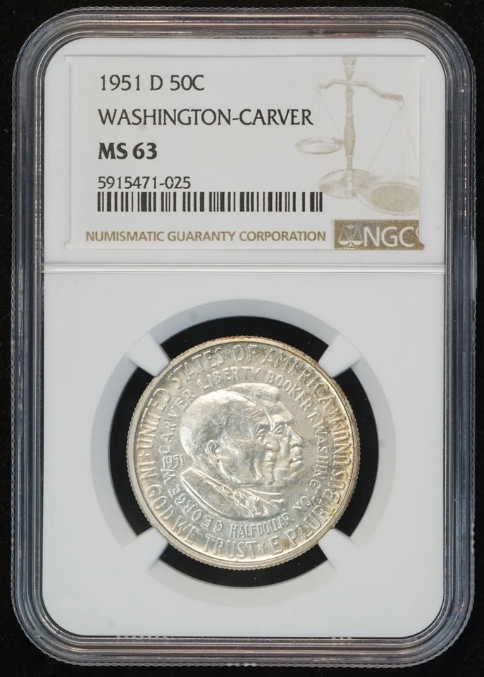 1951 D Washington-Carver Commemorative Silver Half Dollar MS 63 NGC 50C US COIN - Image 1 of 4