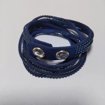 Pulseira Swarovski azul cristal envoltório elegante camurça ajustável estilo casual D117 - Imagem 1 de 4