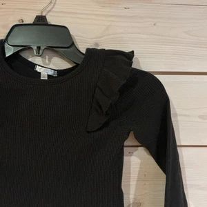 Tahari Girls Size 6 Black Ribbed Lightweight Sweater Ruffle Detail Shoulders - Picture 1 of 2