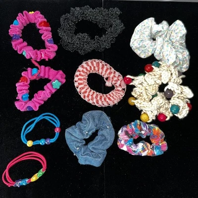Винтажный 1980-х и 90-х годов хвост держатель Scrunchie лот из 10 ярких цветов бисер - Изображение 1 из 4
