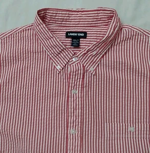 LANDS END SHORT SLEEVE STRIPED SEERSUCKER SHIRT RED WHITE SIZE 3XL/T MENS - Picture 1 of 3