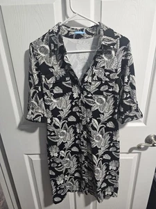 J McLaughlin Full Button Down 3 Quarter Sleeves Dress Black & White S - Picture 1 of 6