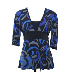 De Colección Años 90 Y2K Byer Top Slinky Azul Geométrico Abstracto Arte Carrera Cuello en V Mujeres EE. UU. - Imagen 1 de 7