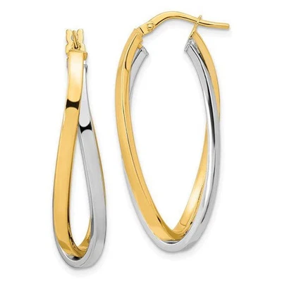 14K Two Tone Gold Double Oval Hoop Earrings - Image 1 of 2