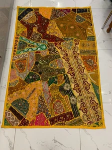 Antique Traditional Indian Rajasthani Embroidered Wall Hanging 150x100cms - Picture 1 of 2