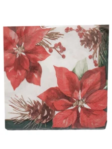 Poinsettia Perfection Paper Beverage Cocktail Napkins 16 Ct Christmas - Picture 1 of 2