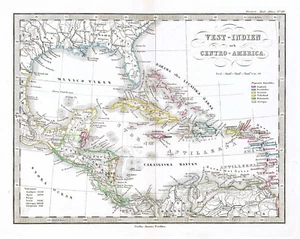 CARIBBEAN MEXICO FLORIDA "Vest-Indien och Centro- America" 1880-99 Perthes - Picture 1 of 7