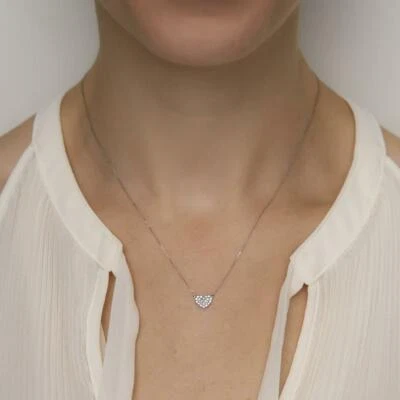 Heart Shape Pendant With Round Cut Cubic Zirconia 925 Sterling Silver Necklace - Image 1 of 4