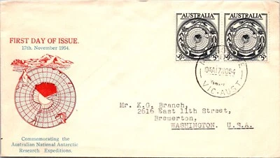 AUSTRALIA 1954 CACHET FDC COVER COMM ANTARCTIC RESEARCH EXPEDITION SPECIAL CANC - Image 1 of 2