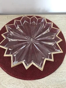 Rare Starburst Glass Platter-4 Sections-Gold Rim for Condiments/Relish/Nuts/etc - Picture 1 of 2