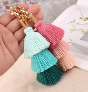 1pcs 3-layer Cotton Tassels Pendant Bag Keychain Decorate Accessory - Picture 1 of 16