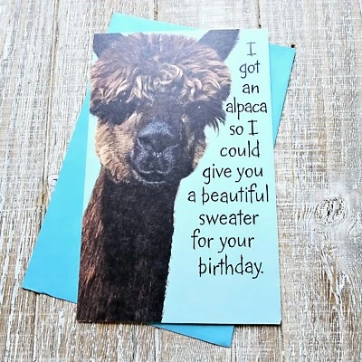 Tarjeta de cumpleaños American Greetings azul alpaca broma divertida humor Foto 1 de 4