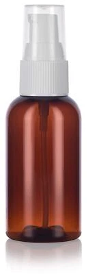 Amber Plastic Boston Round Treatment Pump Bottle with White Top - 2 oz / 60 ml - Image 1 of 4
