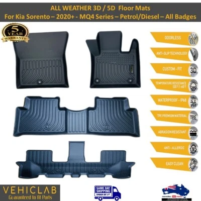 3D TPE Floor Mats Liner for Kia Sorento - 2020 - 2025 - MQ4 -3 ROWS - AUS DESIGN - Image 1 of 4