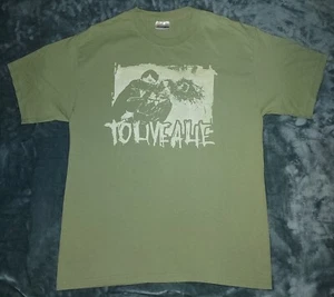 VTG TO LIVE A LIE RECORD LABEL T SHIRT MEDIUM 00s Y2K GREEN GRINDCORE FASTCORE - Picture 1 of 4