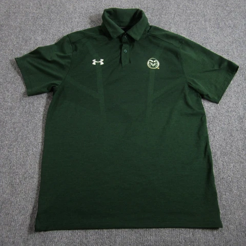 CSU Rams Polo Shirt Mens Medium Green Logo Colorado State Under Armour Heatgear Cover