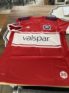 WOMENS Adidas CLIMALITE Chicago Fire SOCCER Jersey RED L LARGE PRE OWNED MINT - Picture 1 of 9