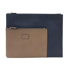 TOD'S Clutch Bag 305852 Navy Brown Leather Used Second Bag Pouch Document Case