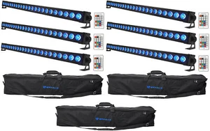 6 Rockville BATTERY STRIP 24 Rechargeable RGBW DMX DJ Wash Light Bars+Carry Bags - Picture 1 of 12