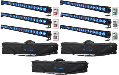 6 Rockville BATTERY STRIP 24 Rechargeable RGBW DMX DJ Wash Light Bars+Carry Bags - Image 1 of 4