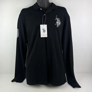 U.S. Polo Assn. Long Sleeved Embroidered Logo Polo Shirt Mens L Black/White BNWT - Picture 1 of 10